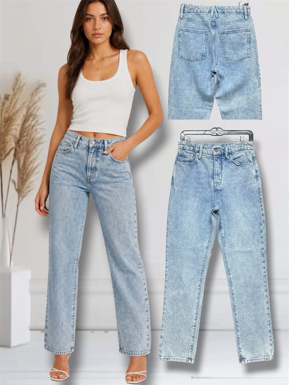 Good American GBLI859T Good Boy Women's 2/26 HighWaist Buttonfly Strat Leg Jeans